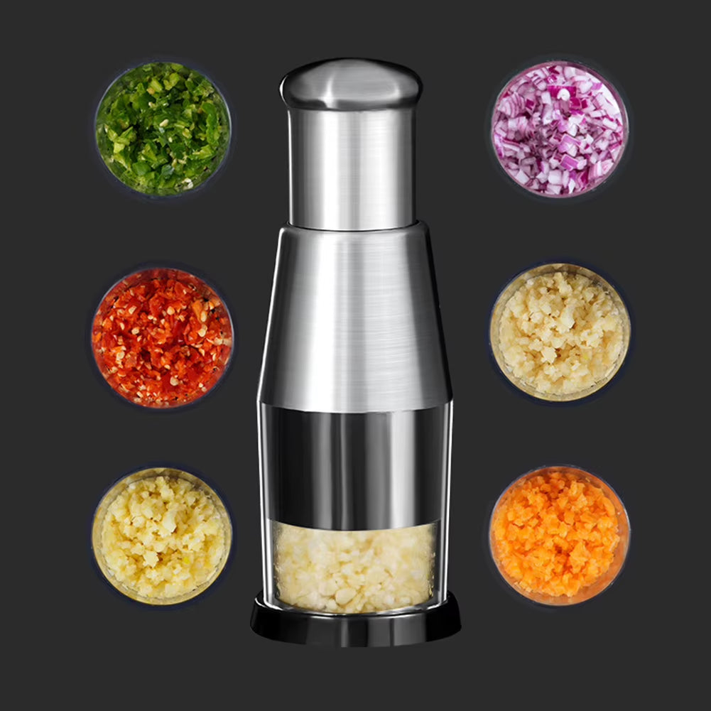 Stainless Steel Garlic Chopper Manual Press Garlic Crusher Kitchen Food Processor Vegetable Slicer for Garlic Onion Peppers Herb