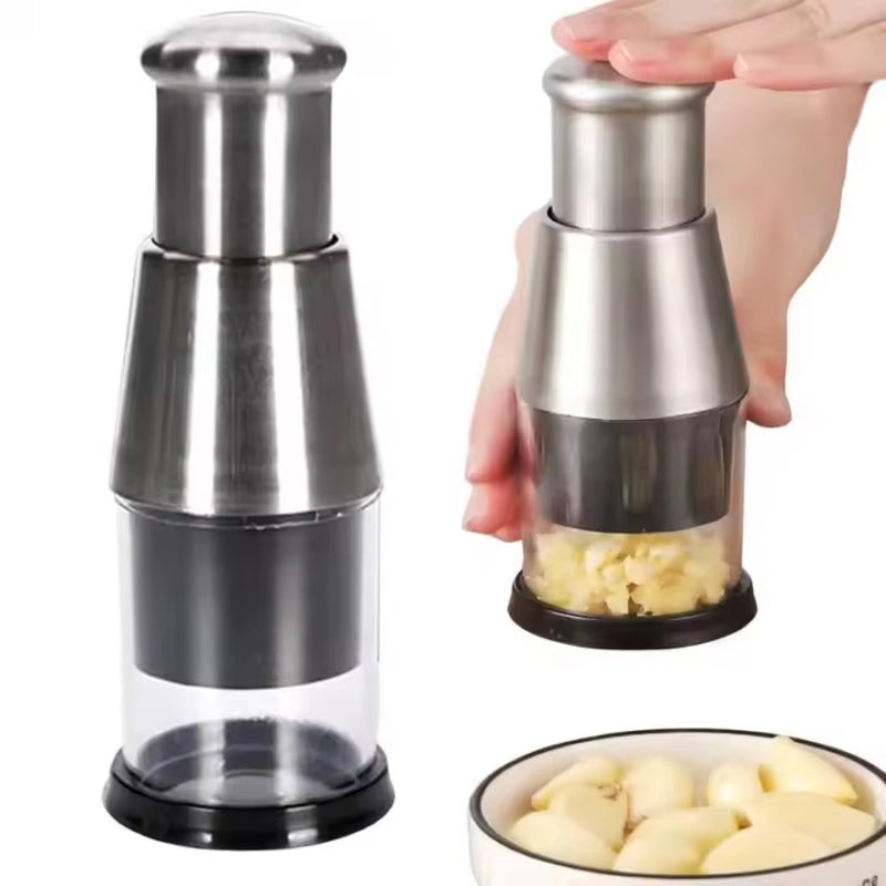 Stainless Steel Garlic Chopper Manual Press Garlic Crusher Kitchen Food Processor Vegetable Slicer for Garlic Onion Peppers Herb